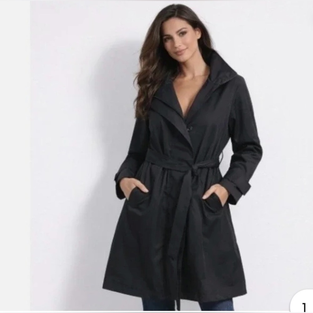 Rebecca Minkoff Funnel Neck Trench Coat Black Water Resist Women's Size L. NWT